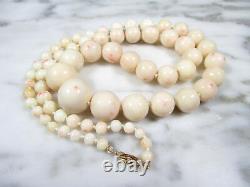 VICTORIAN NATURAL ANGEL SKIN CORAL BEADED NECKLACE 14K GOLD CLASP 26 1/2 99.5g