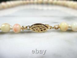 VICTORIAN NATURAL ANGEL SKIN CORAL BEADED NECKLACE 14K GOLD CLASP 26 1/2 99.5g