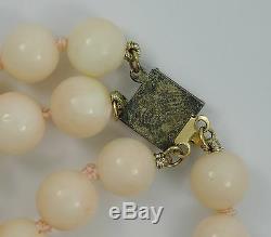 VINTAGE 42 ANGEL SKIN CORAL BEAD 8 mm DOUBLE STRAND NECKLACE STERLING CLASP 84g