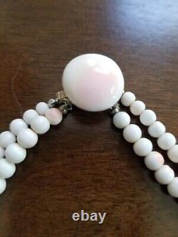 VINTAGE ANGEL SKIN CORAL BEADED NECKLACE 14K White GOLD CLASP