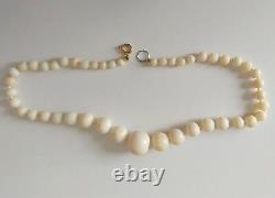 VINTAGE ANGEL SKIN CORAL BEAD NECKLACE GRADUATED 3/16 to 11/16 14 3/4 long