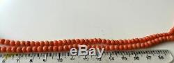 VINTAGE ART DECO HAND CARVED REAL NATURAL RED CORAL GEMSTONE BEADS NECKLACE 14g