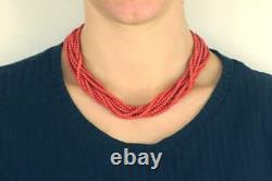 VINTAGE EIGHT STRANDS RED NATURAL MEDITERRANEAN CORAL BEAD NECKLACE 67,7g