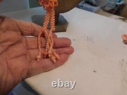 VINTAGE ESTATE GENUINE CORAL BEAD BOLO STYLE NECKLACE MULTI STRAND with tASSEL