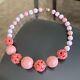Vintage French Louis Rousselet Salmon Coral Carved Glass Galalith Beads Necklace