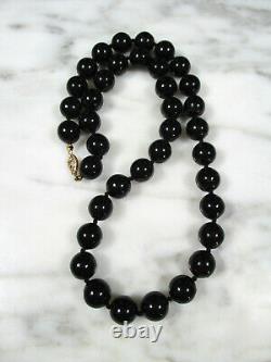 VINTAGE HAWAIIAN BLACK CORAL LG ROUND BEAD NECKLACE 21 1/4 42g 14K GOLD CLASP