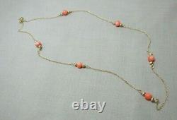 VINTAGE ITALIAN 14ct GOLD & CORAL BEAD NECKLACE 450mm & 2.67 GRAM SN904