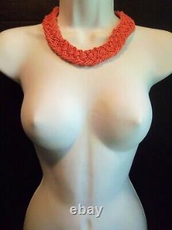 VINTAGE Large Faux Coral Glass colored Tiny Micro Bead Necklace Beautiful