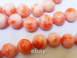 VINTAGE NATURAL ANGEL SKIN CORAL 12mm BEAD NECKLACE, 23 long 110g, Silver clasp