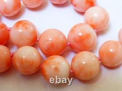 VINTAGE NATURAL ANGEL SKIN CORAL 12mm BEAD NECKLACE, 23 long 110g, Silver clasp