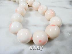 VINTAGE NATURAL ANGEL SKIN CORAL GRADUATED BEADED NECKLACE 14K GOLD CLASP 126g