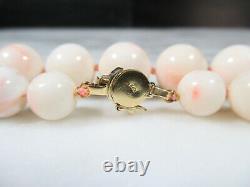 VINTAGE NATURAL ANGEL SKIN CORAL GRADUATED BEADED NECKLACE 14K GOLD CLASP 126g