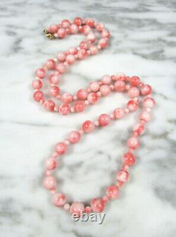VINTAGE NATURAL PINK ANGEL SKIN CORAL BEADED NECKLACE 14K GOLD BALL CLASP 63.2 g
