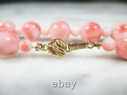 VINTAGE NATURAL PINK ANGEL SKIN CORAL BEADED NECKLACE 14K GOLD BALL CLASP 63.2 g