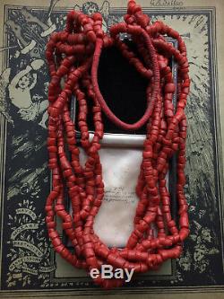 VINTAGE RED CORAL NECKLACE TRIBAL RARE OLD TRADE BEADS 272g CHINESE INTEREST
