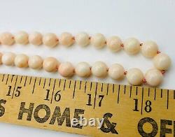 VTG 36 Pink Angel Skin Coral Necklace 14K Clasp 9.6mm Knotted Beads 108g 3.8oz
