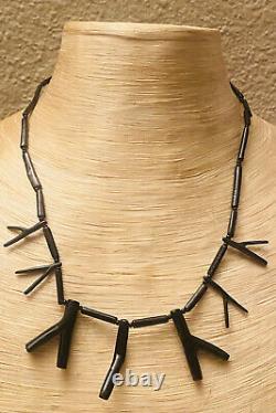 VTG Black Coral Beaded Beads collar Necklace natural branch strand abstract