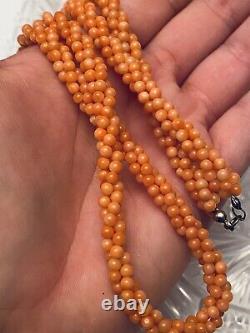 VTG Braided Salmon pink Coral Necklace Beaded Collar Strand natural genuine