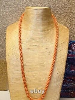VTG Braided Salmon pink Coral Necklace Beaded Collar Strand natural genuine