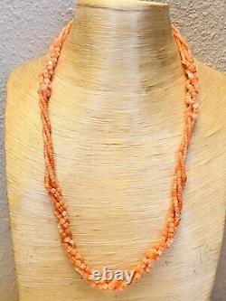 VTG Braided pink Coral Necklace carved Beaded Collar Strand natural genuine