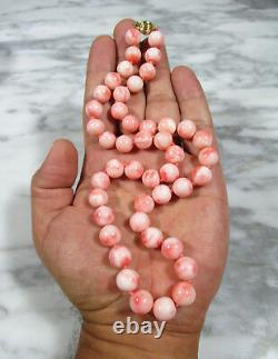 VTG CHINESE NATURAL PINK ANGEL SKIN CORAL BEADED NECKLACE 14K GOLD CLASP 71.8 g