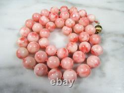 VTG CHINESE NATURAL PINK ANGEL SKIN CORAL BEADED NECKLACE 14K GOLD CLASP 71.8 g