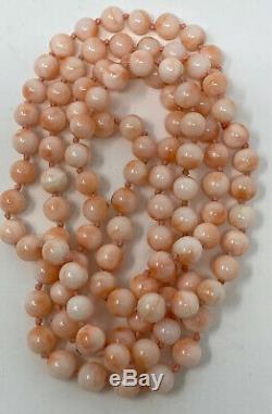 VTG FINE ESTATE LONG Vintage Natural Angel Skin Coral 6 mm 32 Bead Necklace