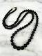 Vtg Hawaiian Graduated Black Coral Round Bead 14k Gold Necklace 24 3/4 18.7g