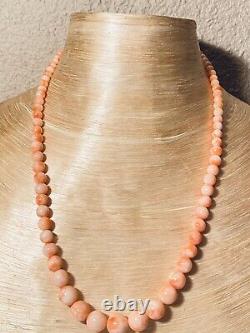 VTG Pink Angel Skin Natural Coral Branch Necklace Beaded Fine Graduated 28g