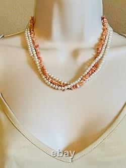 VTG Pink Coral Necklace Authentic Genuine Natural Multi Fresh Water Pearl collar