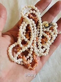 VTG Pink Coral Necklace Authentic Genuine Natural Multi Fresh Water Pearl collar