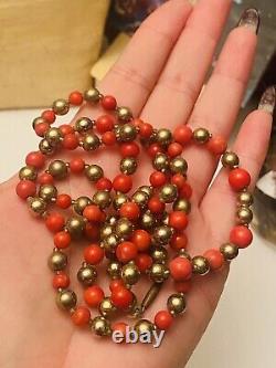 VTG Red Coral Natural Necklace collar beaded Strand Graduated Genuine