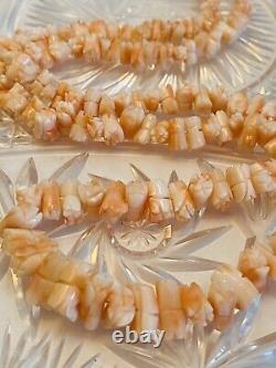 VTG Tulip Carved Angel Skin pink Coral Natural Necklace 14k Gold 48g beaded