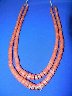 VTG old Salmon RED Antique Original Natural undyed coral necklace Tibet silver