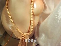 Very Old Antique Vintage Prayer Beads With flower Charm Coral Necklace 635M3