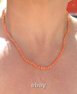 Victorian 18.5 Inches Natural Coral Beaded Necklace with Paste Sterling Clasp