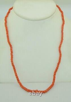 Victorian 18.5 Inches Natural Coral Beaded Necklace with Paste Sterling Clasp