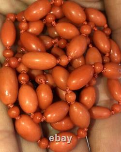 Victorian ANTIQUE 33.9 Gram Undyed Natural Red Coral GENUINE BEADS NECKLACE 32