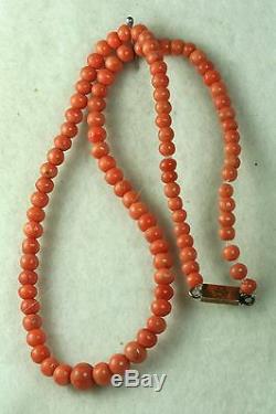 Victorian Antique 14k Gld Coral Beads 15 Inch Necklace