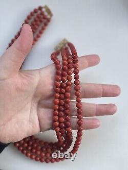 Victorian Antique Gold Pinchbeck Multi Strand Red Coral Necklace 135g 20.5