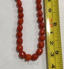 Victorian Antique Oxblood Undyed Coral Necklace Faceted Carved Beads 14k Gold