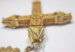 Victorian Art NouVeau Rosary Necklace 18K Yellow Gold Coral Beads 3.44 x 2.24