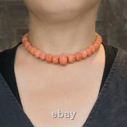 Victorian Carved Coral Bead Choker Necklace yellow gold clasp (18290)