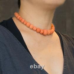 Victorian Carved Coral Bead Choker Necklace yellow gold clasp (18290)