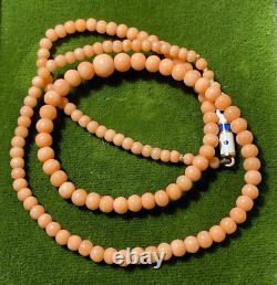 Victorian Carved Pink Salmon Coral Beads Graduated Choker 5.7g Necklace 12a 4.4