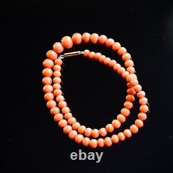 Victorian Classic Graduated Mediterranean Coral Bead Necklace Rose Gold Clasp