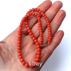 Victorian Classic Graduated Mediterranean Coral Bead Necklace Rose Gold Clasp