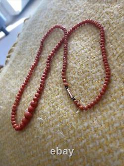 Victorian Coral Beads Necklace With 9Ct Gold Barrel Fastener