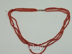 Victorian Dainty 3 strand Salmon Coral bead strand 17 Necklace 18.7g Ce 112.1