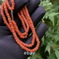 Victorian Dark Red Coral two row necklace on 15ct, 15k, 625 gold barrel clasp